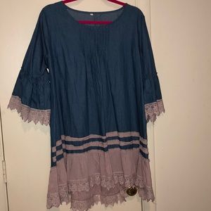 Boutique XL(12/14) Lace/Denim Chambray Mini  Dress
